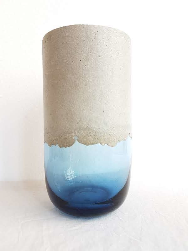 Vase Verre et Béton Bleu